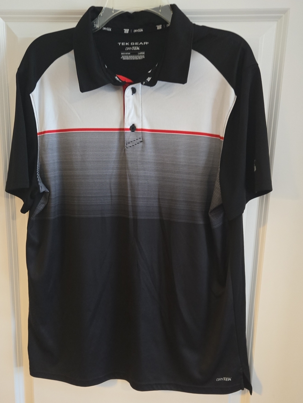 tek gear Men’s Black, White & Red Gradient Performance Polo